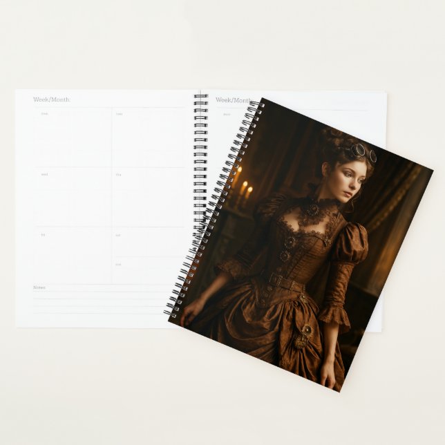 Élégante Dame Steampunk Victorienne en Brun  (Devant avec enveloppe)