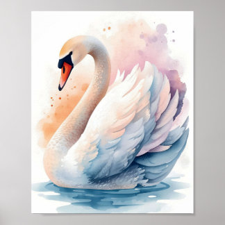 Élégante décoration murale aquarelle de cygne