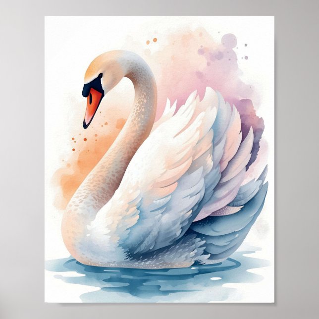 Élégante décoration murale aquarelle de cygne (Devant)