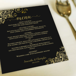 Elégante dentelle d'or sur le menu Mariage à budge
