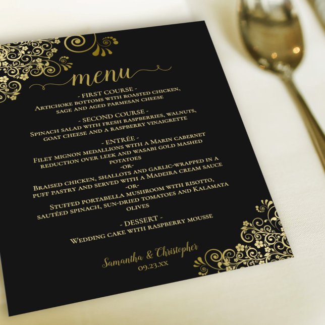 Elégante dentelle d'or sur le menu Mariage à budge (Créateur téléchargé)