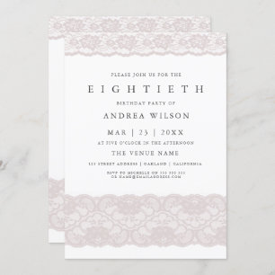 Élégante dentelle rose 80e anniversaire Invitation