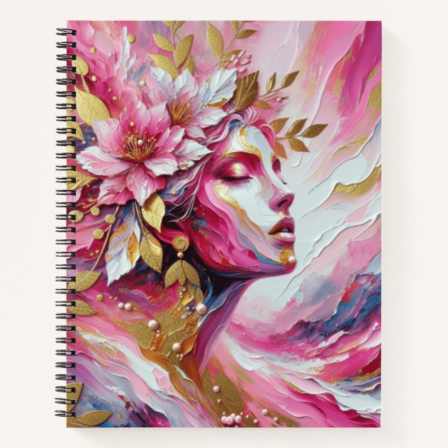 Elégante dorée rose abstraite femme Carnet spiral (Devant)
