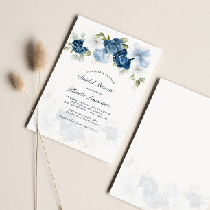Elégante Dusty Blue Floral Bridal Shower Invitatio