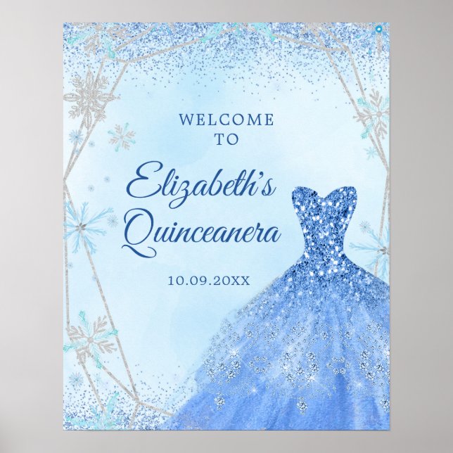 Elégante Dusty Blue Winter Quinceañera Affiche de  (Devant)