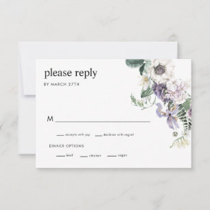 Elégante Dusty Purple Floral Wedding Carte RSVP