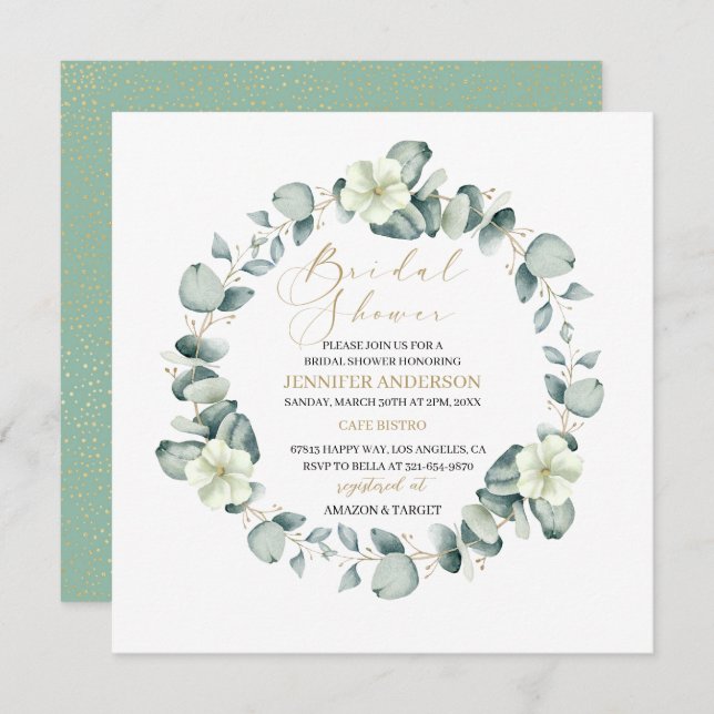 Elégante Ecalyptus Floral Bridal Shower Invitation (Devant / Derrière)