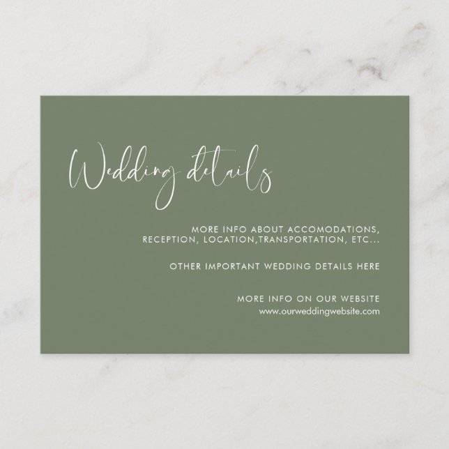 Elégante et moderne sauge foncée carte de détails  (Devant)