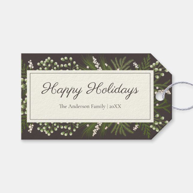 Élégante Étiquette Cadeau de Fêtes Botanique Mocha (Devant (Horizontal))