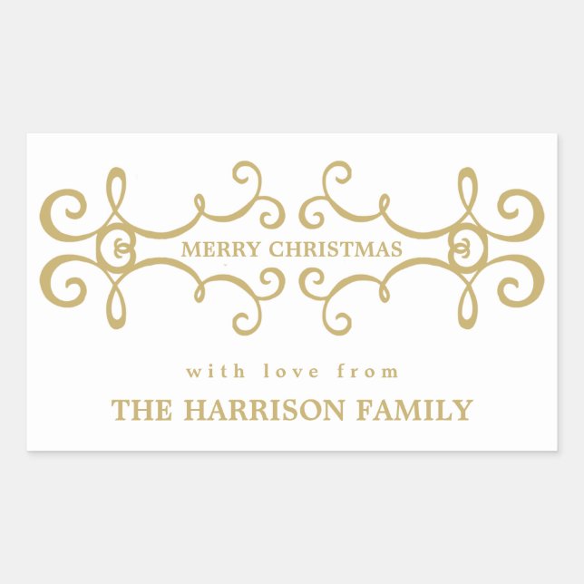 Élégante étiquette cadeau de Noël Joyeux / Or blan (Devant)