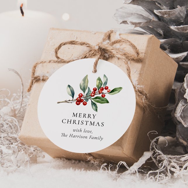 Élégante étiquette cadeau de Noël Watercolor Botan (Créateur téléchargé)