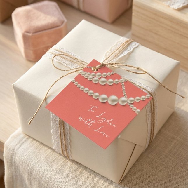 Élégante étiquette cadeau Perle – "À (Nom), Avec A (Créateur téléchargé)
