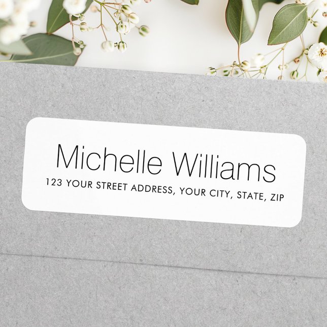 Élégante étiquette d'adresse de retour blanche min (Elegant modern minimal white return address label)