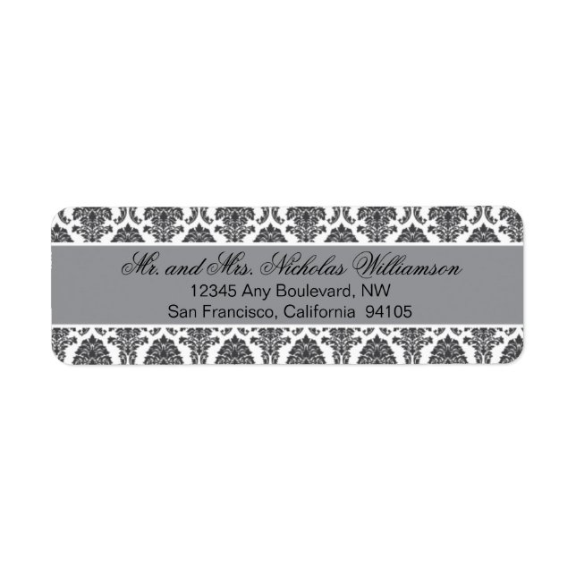 Élégante étiquette d'adresse de retour Damask (arg (Devant)