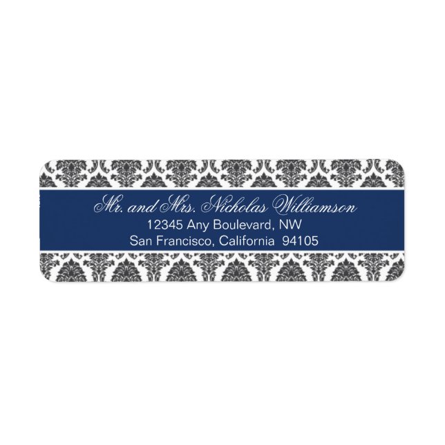 Élégante étiquette d'adresse de retour Damask (mar (Devant)
