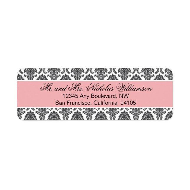 Élégante étiquette d'adresse de retour Damask (ros (Devant)