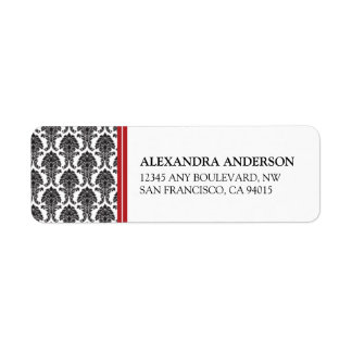 Élégante étiquette d'adresse de retour Damask (rou