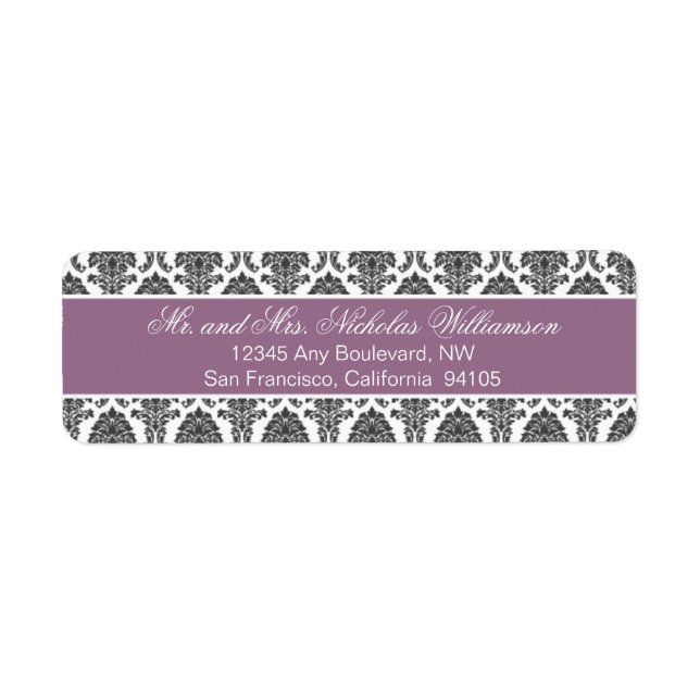 Élégante étiquette d'adresse de retour Damask (vio (Devant)
