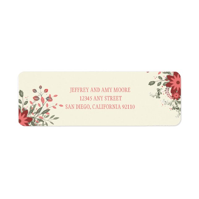 Élégante étiquette d'adresse de retour florale (Devant)