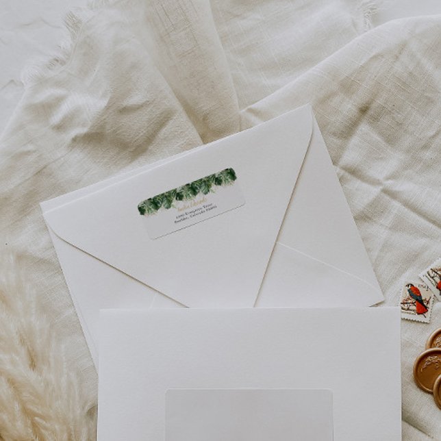 Élégante étiquette d'adresse de retour Monstera (Créateur téléchargé)