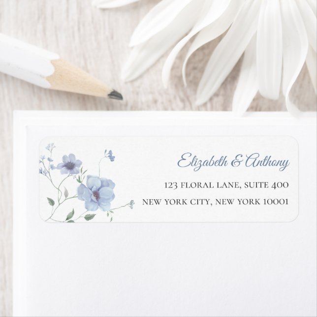 Élégante Étiquette d'Adresse de Retour Rose et Ble (En situation)