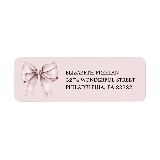 Élégante étiquette d'adresse de retour ruban rose (Devant)