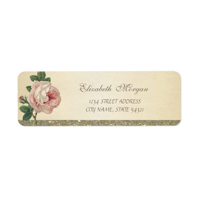 Élégante Étiquette d'adresse Rose Pailletée de Sty (Devant)