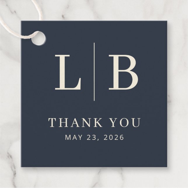 Élégante étiquette de faveur de mariage serif bleu (Devant)