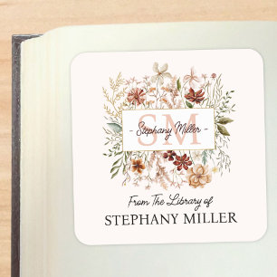 Élégante étiquette de livre à monogramme de fleurs