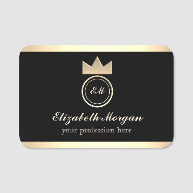 Élégante Étiquette de Nom en Or Noir (Devant)