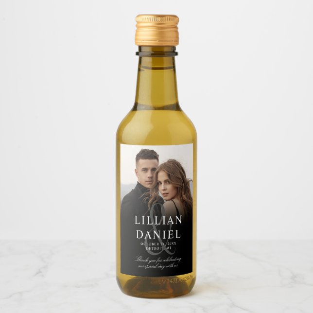 Élégante Étiquette de Vin de Mariage Mini Photo (Devant)