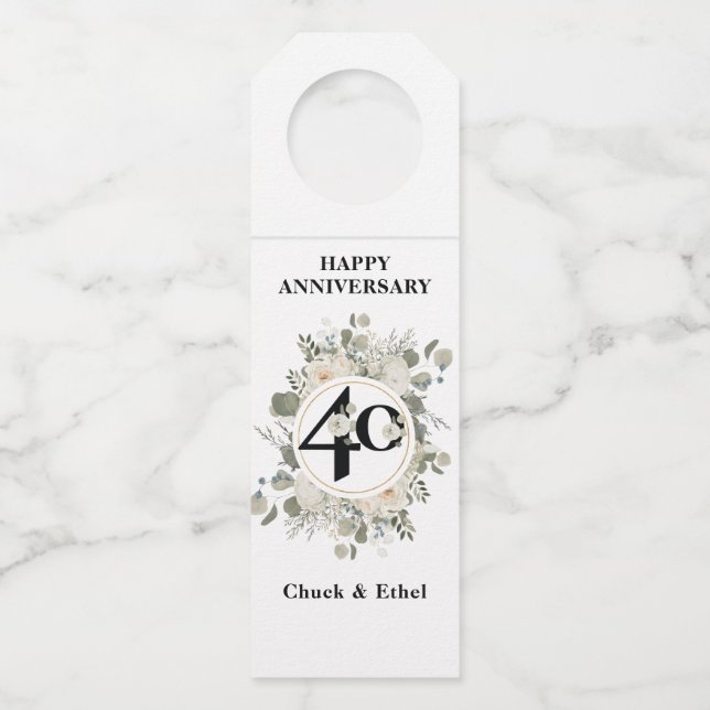 Élégante étiquette Pastel 40e ANNIVERSAIRE porte-b (Devant)