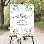Elégante Eucalyptus Affiche de bienvenue de verdur<br><div class="desc">Bienvenue à vos invités avec ce mariage exquis (ou tout autre événement) signe d'accueil avec des bords de verdure d'aquarelle exquis encadrant un message d'accueil avec des détails calligraphiques modernes et élégants. Verdure aquarelle dans un beau mélange de tons vert, bleu, beige, tan et orange. 8" x 10" est seulement...</div>