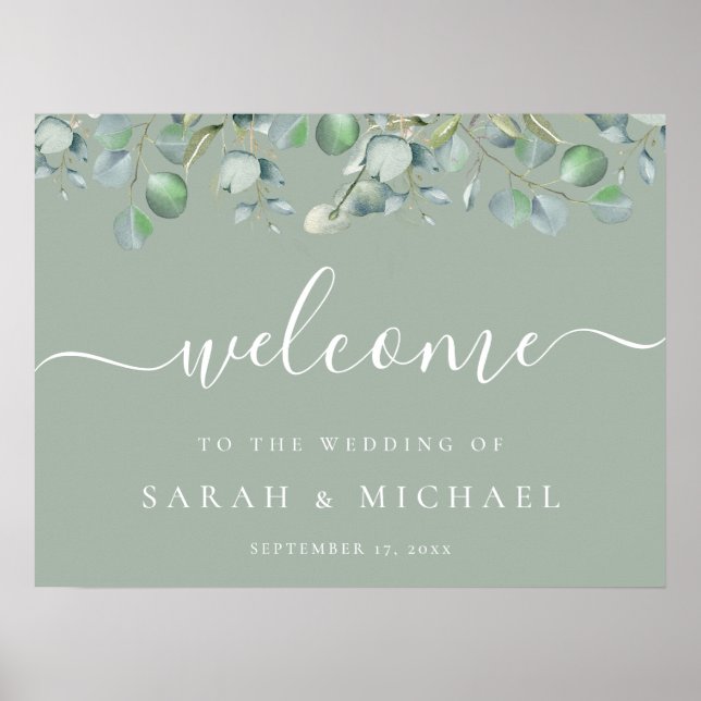 Elégante Eucalyptus Affiche de bienvenue Mariage (Devant)