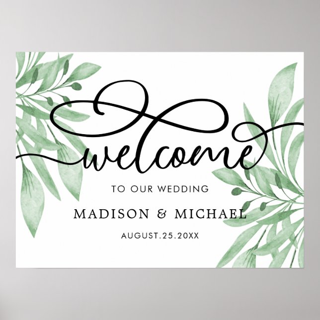 Elégante Eucalyptus Affiche de bienvenue Mariage (Devant)