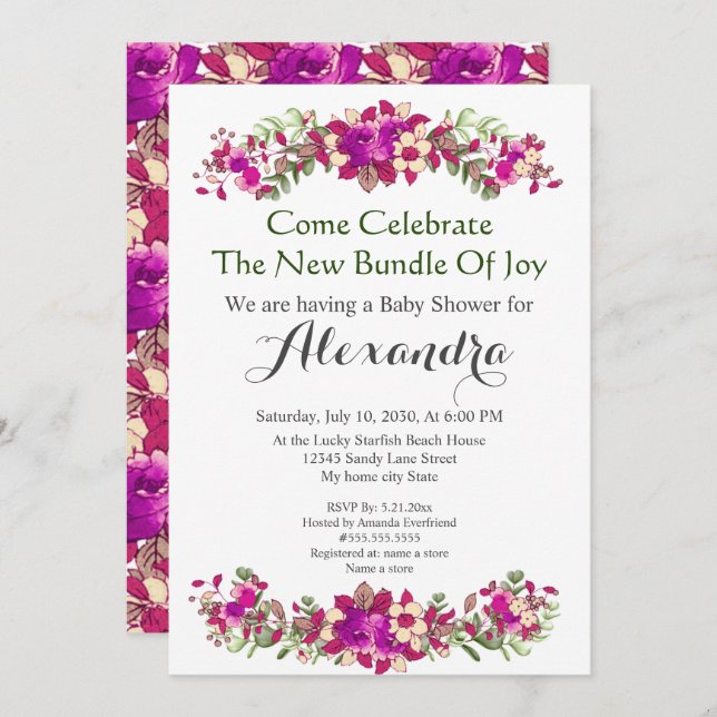Elégante Eucalyptus Floral Baby shower invitation (Devant / Derrière)