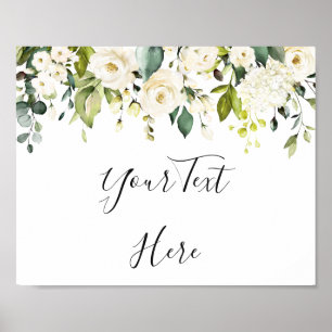 Elégante Eucalyptus Roses Blanches Poster Floral