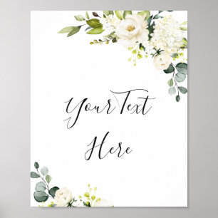 Elégante Eucalyptus Roses Blanches Poster Floral