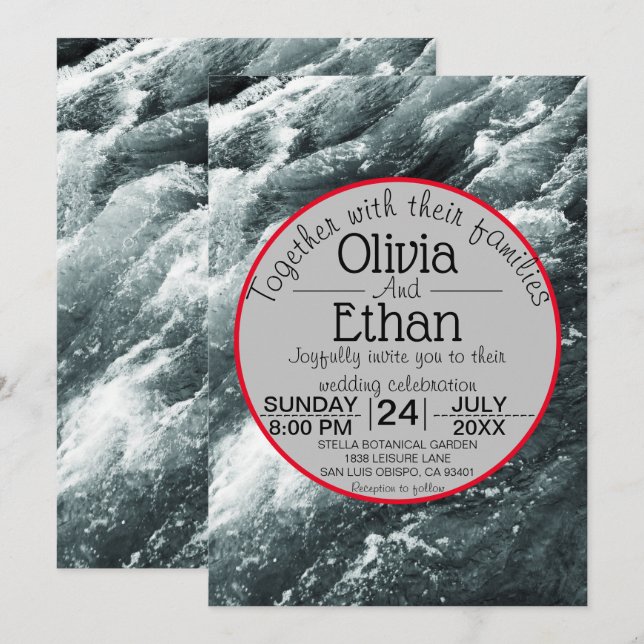 Elégante Faire-part de mariage de vagues bleu océa (Devant / Derrière)