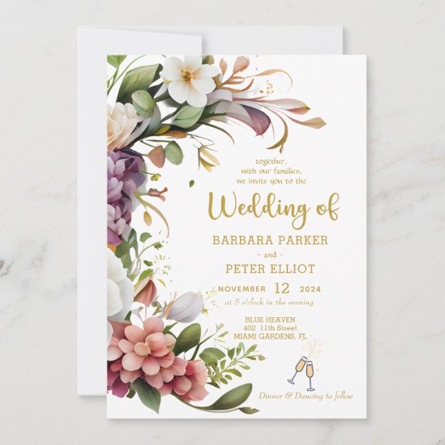 Elégante Faire-part de mariage Florale avec thème  (Devant)