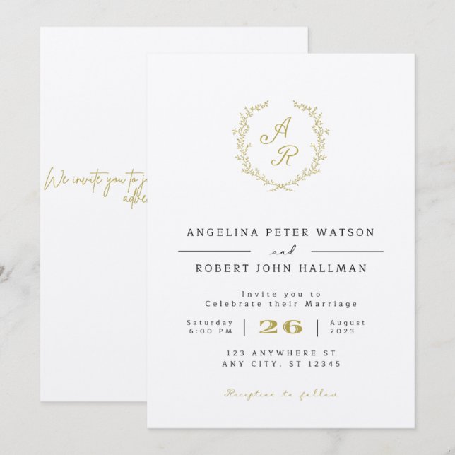 Élégante Faire-part de mariage minimaliste, sur un (Devant / Derrière)