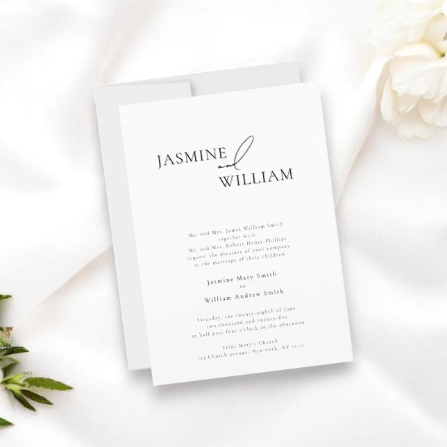 Elégante Faire-part de mariage moderne noir et bla (a wedding invitation where formal traditional meets modern design. )