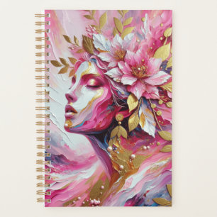 Élégante femme rose et or planner