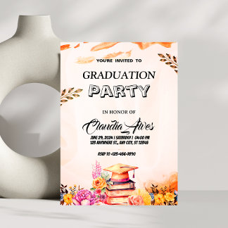 Élégante fête de graduation florale Invitation