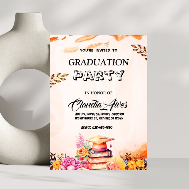 Élégante fête de graduation florale Invitation (Créateur téléchargé)