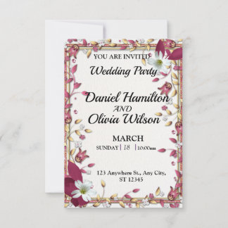 Elégante Fête de Mariage Floral Invitation