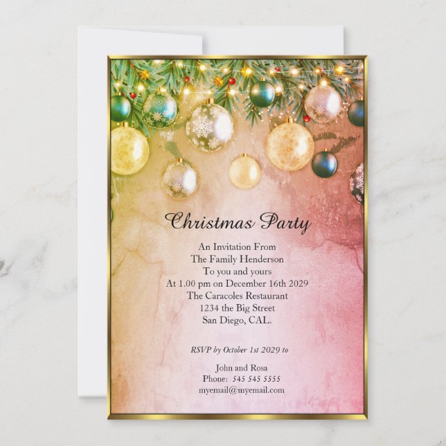 Elégante fête de Noël baubles invitation (Devant)