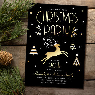 Élégante fête de Noël Black Gold Foil Invitation