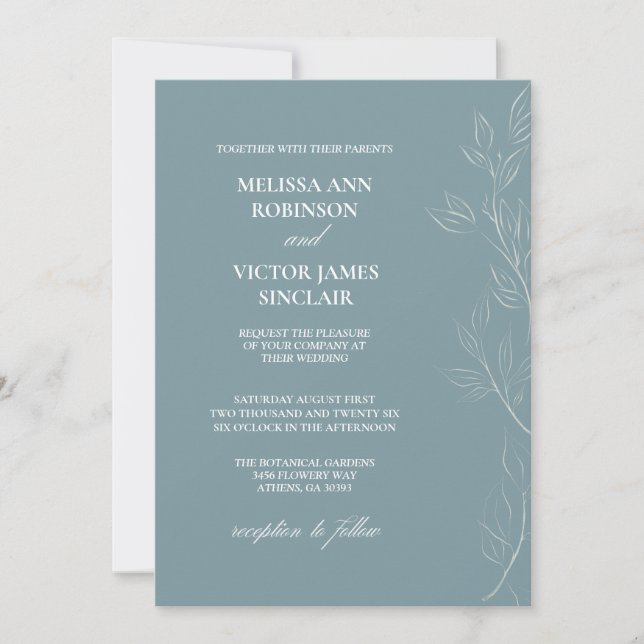 Elégante feuille bleu clair Faire-part de mariage (Devant)