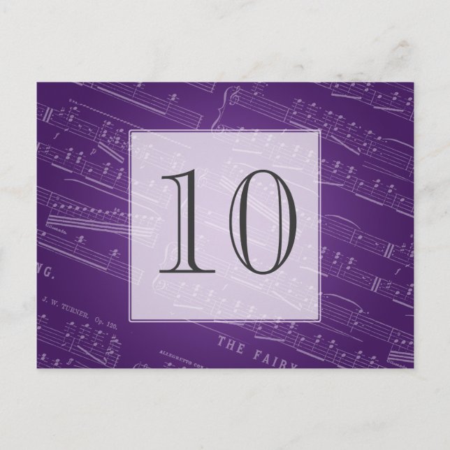 Élégante feuille de numéro de table Musique violet (Devant)